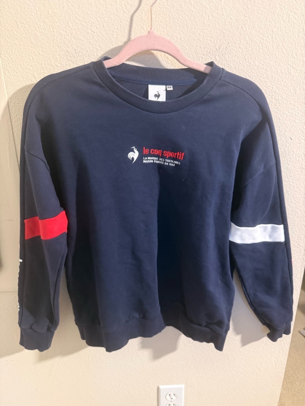 Le Coq Sportif Navy Crewneck Sweatshirt XS French Athletic Pullover Logo Stripe